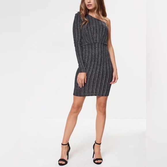 Vero Moda Wiona One Sleeve Dress - Black/Silver - Picture 3 of 4
